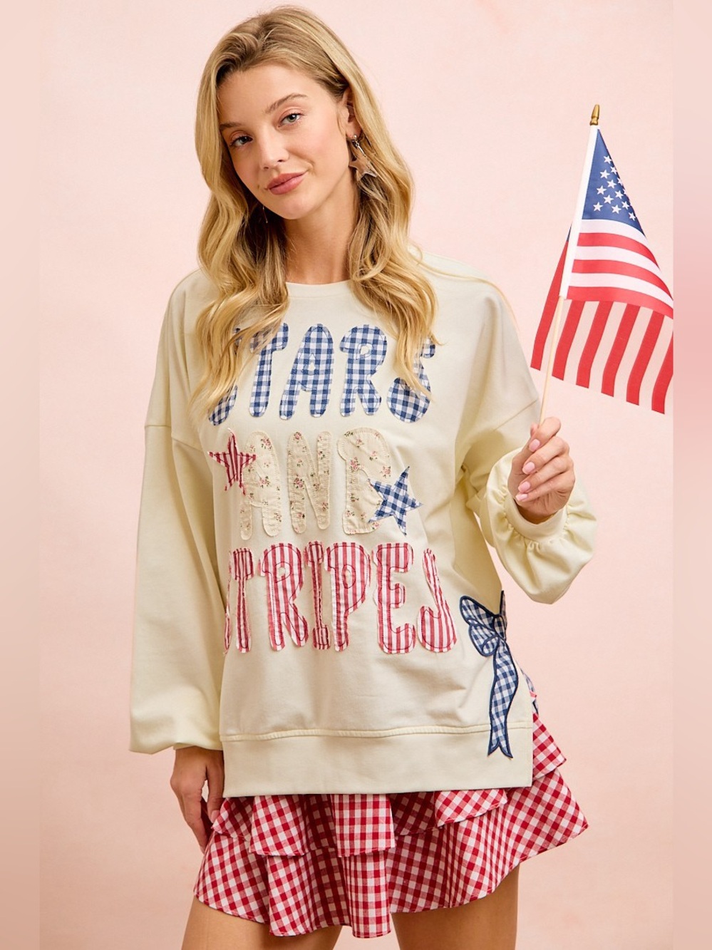 BiBi 4th Of July Stars And Stripes Patches Sweatshirt - Picture 6 of 16